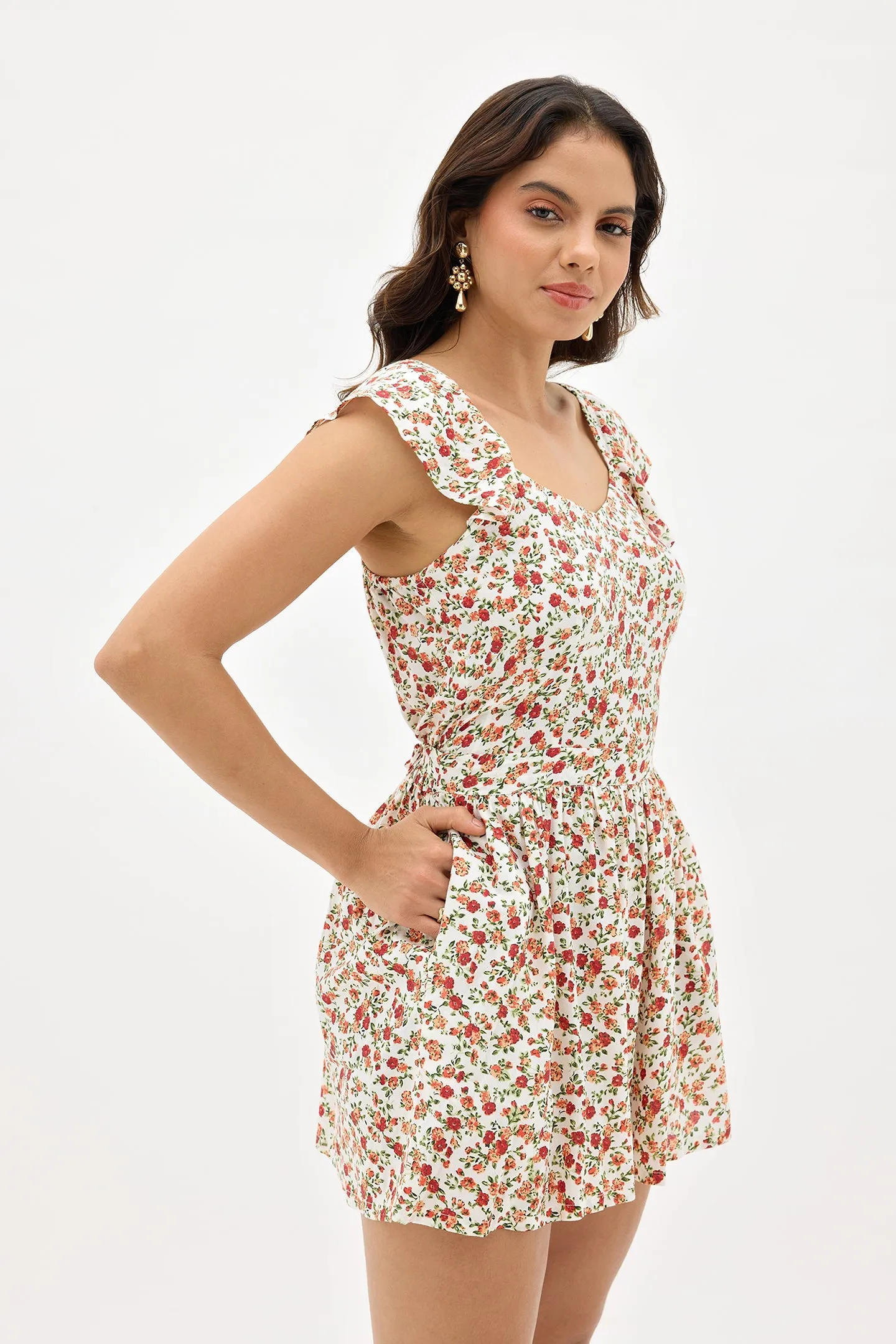 Alfiya|Floral Playsuit With Pockets