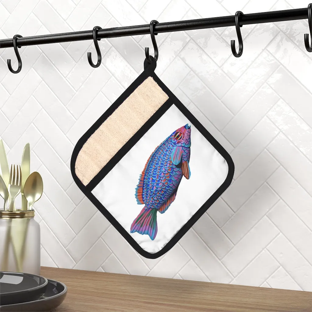 Blue Fish Pot Holder with Pocket