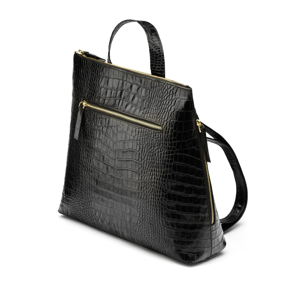 Leather 13" Laptop Backpack - Black Croc