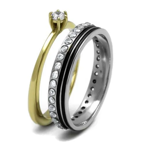 Two-Tone IP Gold (Ion Plating) Stainless Steel Ring with AAA Grade CZ in Clear for Women Style TK3108